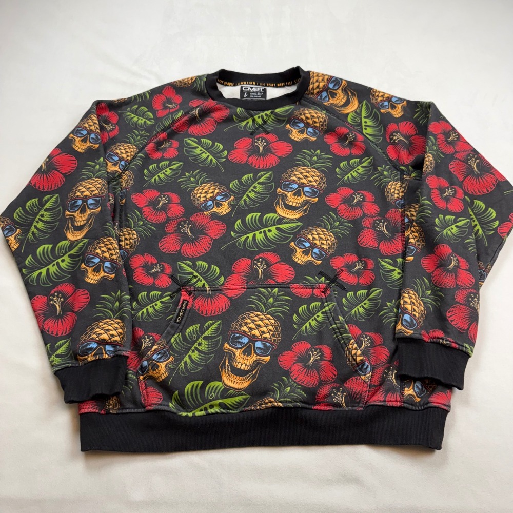 Combat Iron Apparel Mens LG‎ Juicy AF Pineapple Skull Tropical Sweatshirt EUC